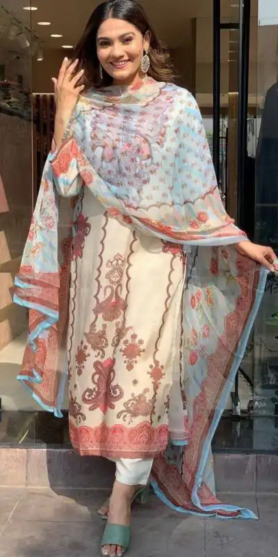 DC G24 Off White in Maslin Digital Print Salwar Suit . Wedding, Party, Festive, Events, Introductory Price ₹1649. Delivery 4-6 Working Days. Shop now. | Jump Suits, Salwar suit, Casual Suits, Creative suits, Designer Suits, Palazzo Suits, Party Wear Suits, Patiala Suits, Straight Suits