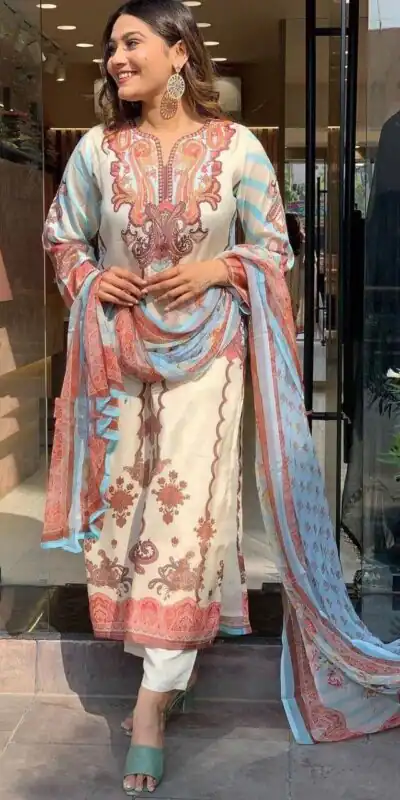DC G24 Off White in Maslin Digital Print Salwar Suit . Wedding, Party, Festive, Events, Introductory Price ₹1649. Delivery 4-6 Working Days. Shop now. | Jump Suits, Salwar suit, Casual Suits, Creative suits, Designer Suits, Palazzo Suits, Party Wear Suits, Patiala Suits, Straight Suits