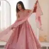 JF 038 Pink Roman Silk Gown with Embroidery Work. Wedding, Party, Festive, Events, Navratri, Exclusive Offer ₹2149. Delivery 4-6 Working Days. Shop now. | Gowns, Bollywood Gowns, Creative Gowns, Designer Gowns, Embroidered Gowns, Party Wear Gowns