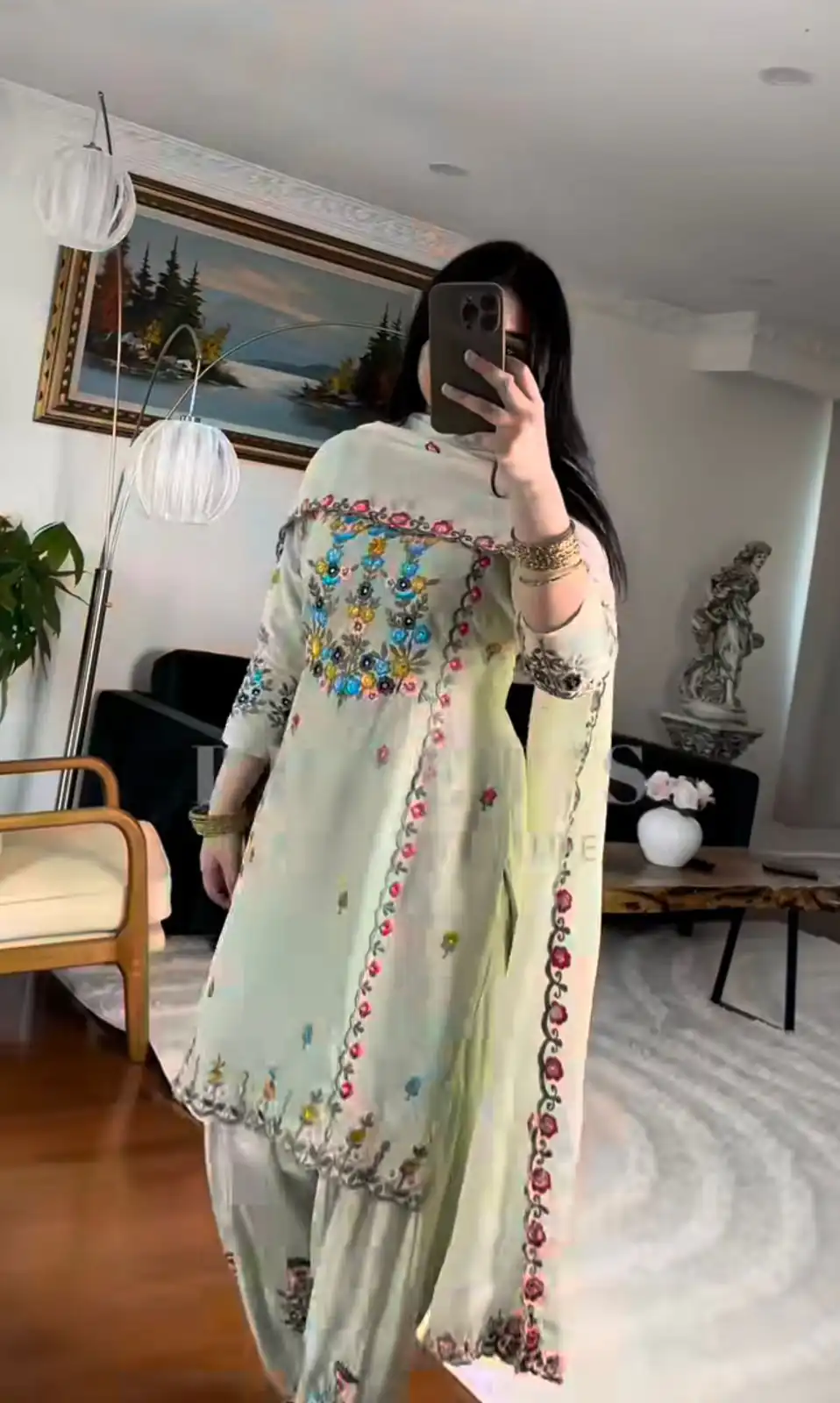 Elegant Pista Chinon Silk Embroidery Work Salwar Suit - Image 3