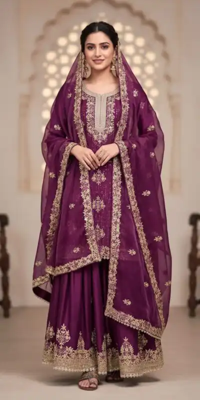 AD 219 Wine in Pure Organza Silk Embroidery Work & Cut Work Salwar Suit . Exclusive Offer ₹2499. Delivery 4-6 Working Days. Shop now. | Jump Suits, Salwar suit, Casual Suits, Creative suits, Designer Suits, Palazzo Suits, Party Wear Suits, Patiala Suits, Straight Suits