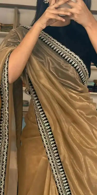 SC 1017 Gold Soft Twil Net Silk Saree Perfect for Wedding, Party, Temple Visit, Reception, Sangeet – . Now at just ₹1699. Delivery 4-6 Working Days. | Designer Sarees, Sarees, Bollywood Sarees, Creative Sarees, Embroidered Sarees, Ethnic Saree, Modern Digital sarees, Party Wear Sarees