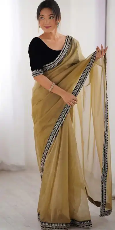 SC 1017 Gold Soft Twil Net Silk Saree Perfect for Wedding, Party, Temple Visit, Reception, Sangeet – . Now at just ₹1699. Delivery 4-6 Working Days. | Designer Sarees, Sarees, Bollywood Sarees, Creative Sarees, Embroidered Sarees, Ethnic Saree, Modern Digital sarees, Party Wear Sarees
