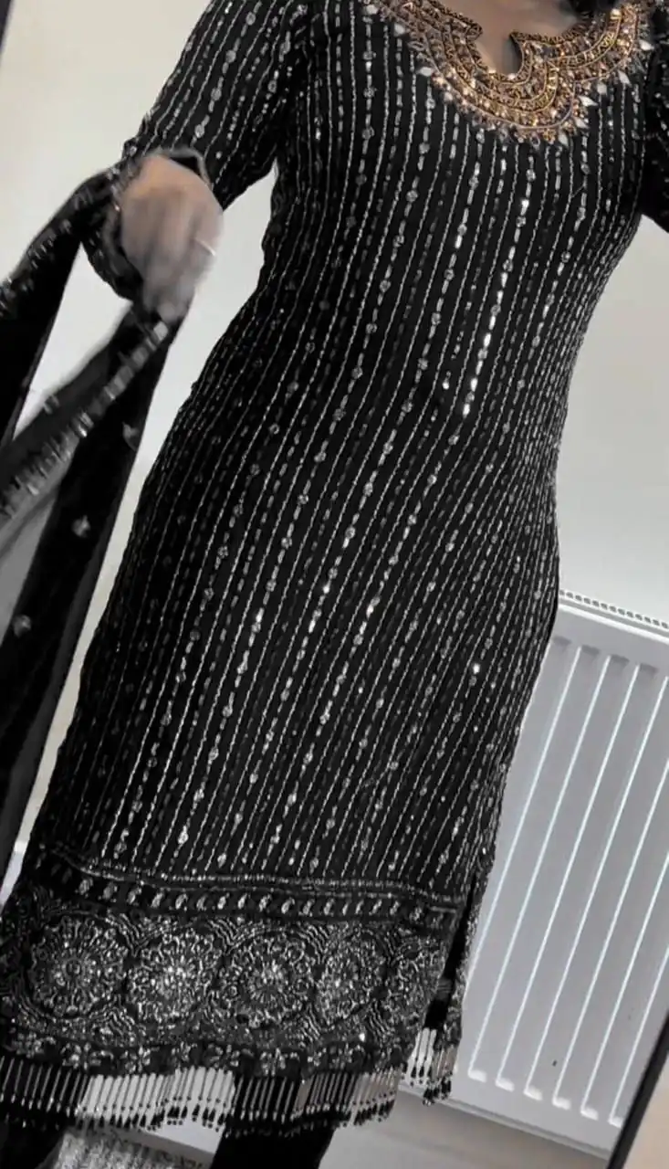 Gorgeous Black Georgette Thread Work Salwar Suit - Image 2