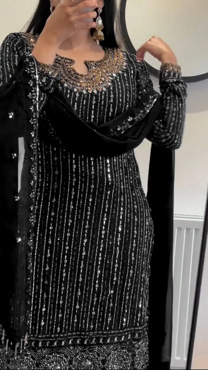 Gorgeous Black Georgette Thread Work Salwar Suit - Image 3