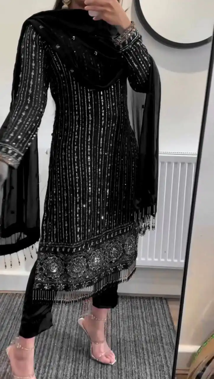 RTC 5716 Black  Color Foix Georgette Thread Sequence Work Salwar Suit Wedding, Party, Festive, Events Etc. Expected Delivery 4-6 Working Days @2099/- | Jump Suits, Salwar suit, Casual Suits, Creative suits, Designer Suits, Palazzo Suits, Party Wear Suits, Patiala Suits, Straight Suits