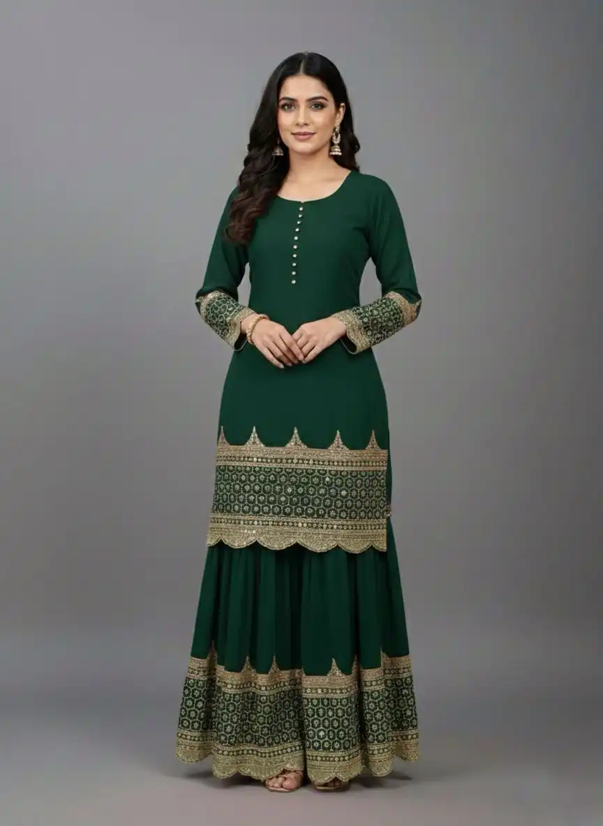 Green Faux Georgette Embroider Salwar Suit - Image 2