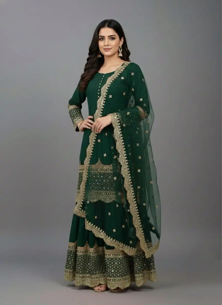 Green Faux Georgette Embroider Salwar Suit - Image 4