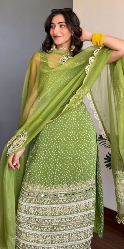 ST 1142 Green Faux Georgette Salwar Suit with Mirror Work & Embroidery Work. Introductory Price ₹2449. Delivery 4-6 Working Days. Shop now. | Jump Suits, Salwar suit, Casual Suits, Creative suits, Designer Suits, Palazzo Suits, Party Wear Suits, Patiala Suits, Straight Suits