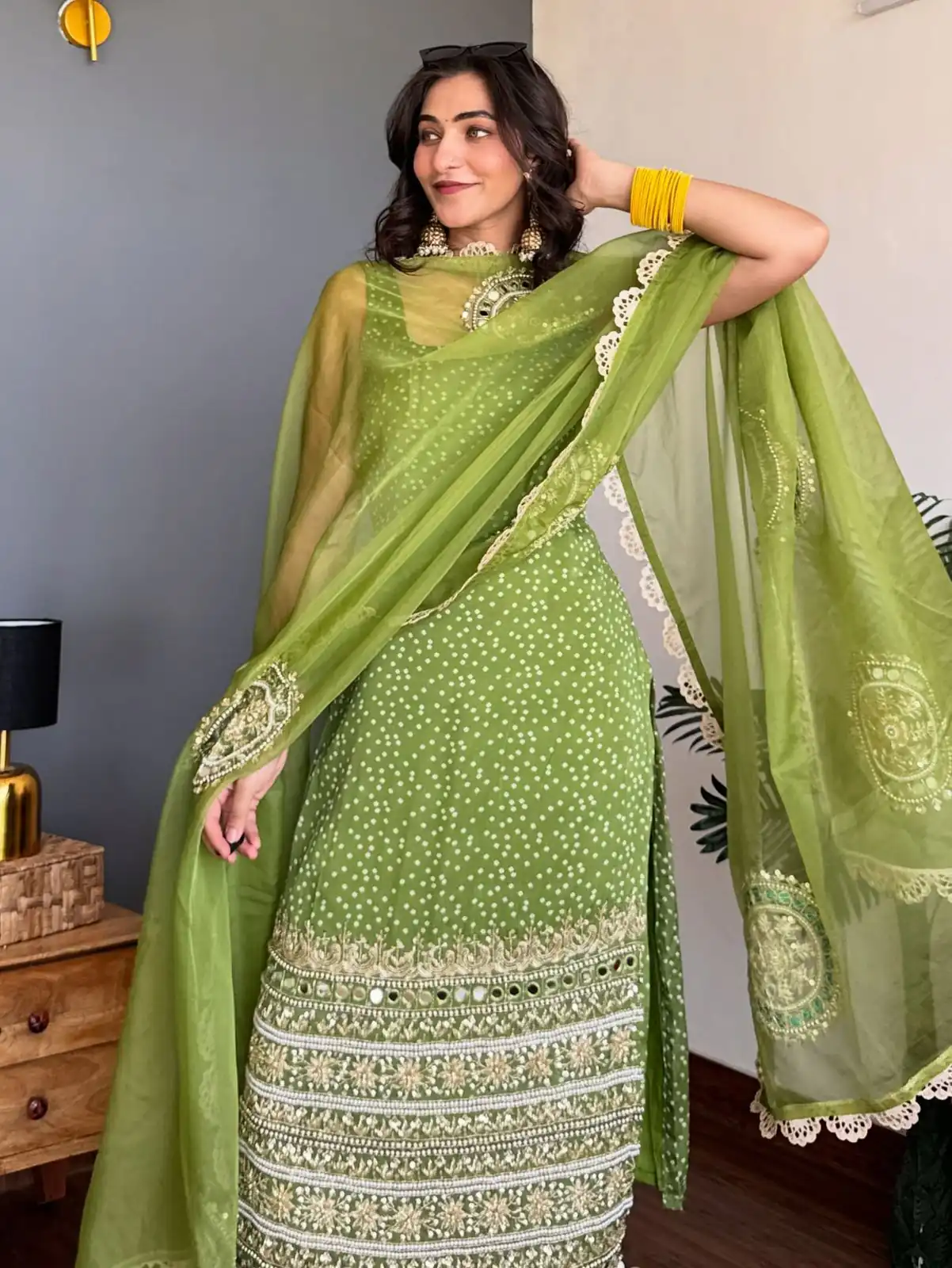 ST 1142 Green Faux Georgette Salwar Suit with Mirror Work & Embroidery Work. Introductory Price ₹2449. Delivery 4-6 Working Days. Shop now. | Jump Suits, Salwar suit, Casual Suits, Creative suits, Designer Suits, Palazzo Suits, Party Wear Suits, Patiala Suits, Straight Suits