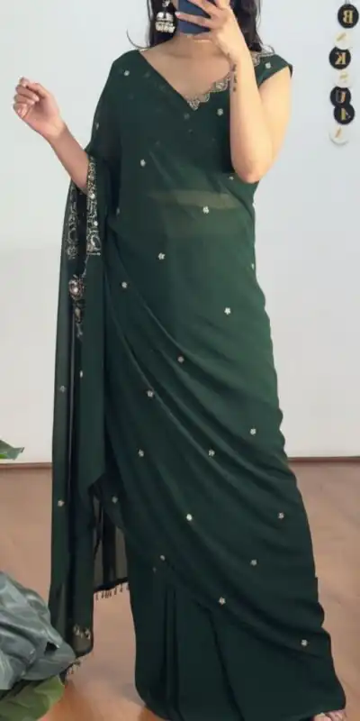 ST 1157 Green in Faux Georgette Mirror Work & Embroidery Work Saree. Festive Deal ₹1899. Delivery 4-6 Working Days. Shop now. | Designer Sarees, Sarees, Bollywood Sarees, Creative Sarees, Embroidered Sarees, Ethnic Saree, Modern Digital sarees, Party Wear Sarees