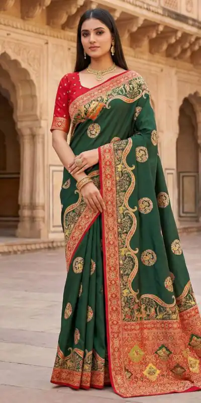MB 50 Green Pashmina Silk Saree with Lace Work & Lace Border. Online Festive Deal ₹2399. Delivery 4-6 Working Days. Shop now. | Designer Sarees, Sarees, Bollywood Sarees, Creative Sarees, Embroidered Sarees, Ethnic Saree, Modern Digital sarees, Party Wear Sarees
