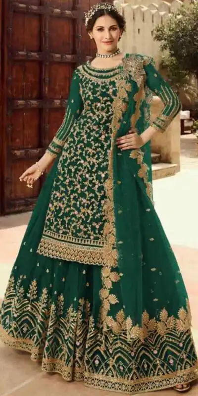 Green Soft Net With Embroidery Work Salwar Suit