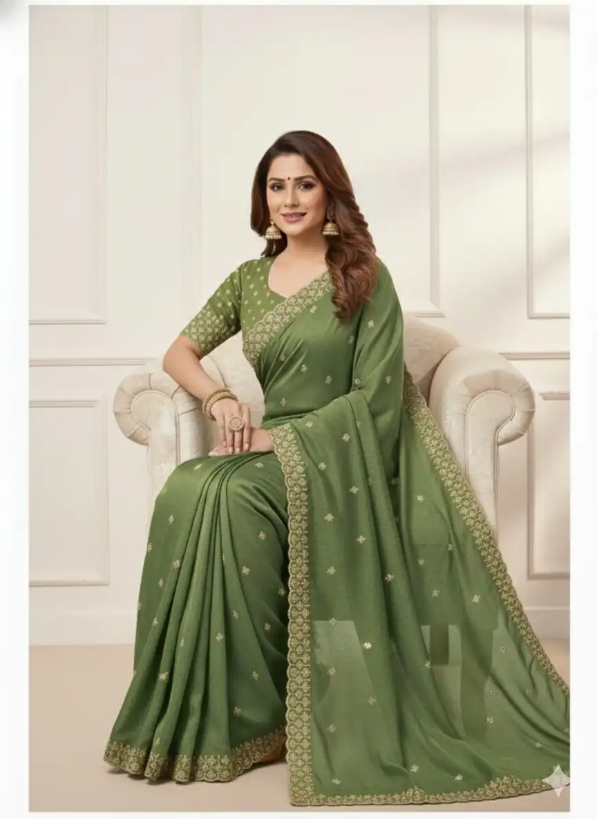 JR 659 Green in Color Star Georgette Embroidery Work Saree . Available at ₹1799 only. Delivery 4-6 Working Days. Shop now. | Designer Sarees, Sarees, Bollywood Sarees, Creative Sarees, Embroidered Sarees, Ethnic Saree, Modern Digital sarees, Party Wear Sarees