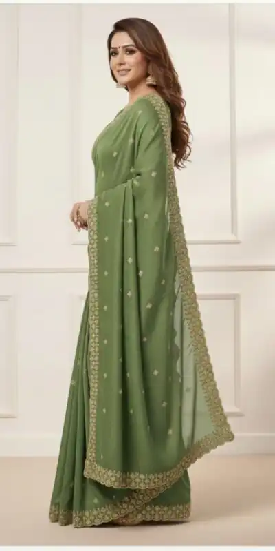 JR 659 Green in Color Star Georgette Embroidery Work Saree . Available at ₹1799 only. Delivery 4-6 Working Days. Shop now. | Designer Sarees, Sarees, Bollywood Sarees, Creative Sarees, Embroidered Sarees, Ethnic Saree, Modern Digital sarees, Party Wear Sarees