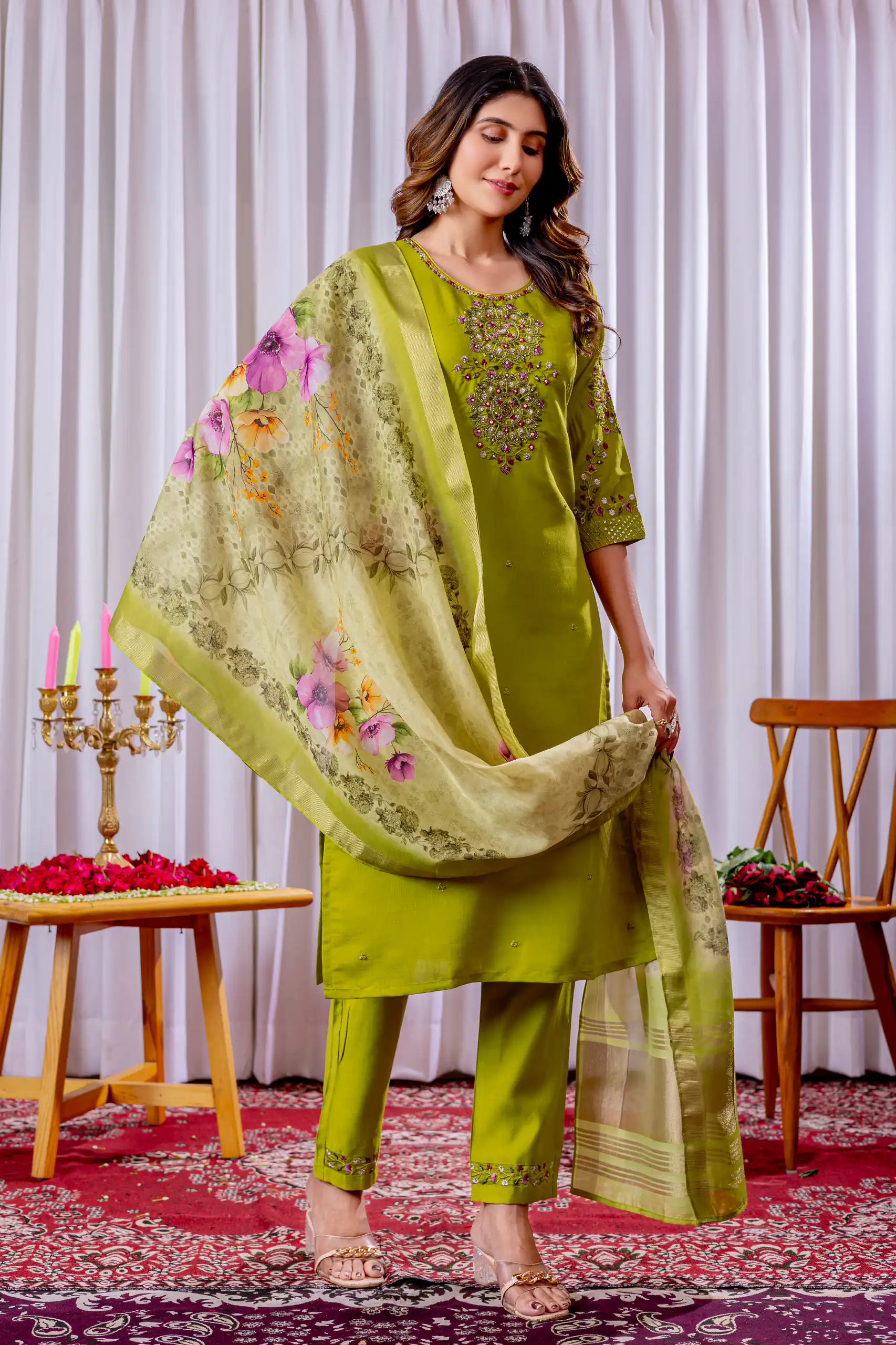 DIVA 111 Green Viscose Silk Salwar Suit with Thread Embroidery Work. Best Price ₹2049. Delivery 4-6 Working Days. Shop now. | Jump Suits, Salwar suit, Casual Suits, Creative suits, Designer Suits, Palazzo Suits, Party Wear Suits, Patiala Suits, Straight Suits