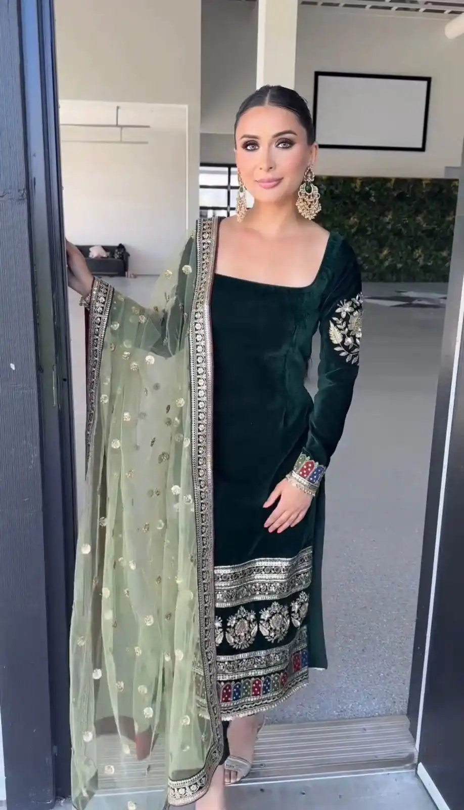 MF 487 Green Color Viscous Velvet Salwar Suit with Embroidery Work. Grab it for ₹2149. Delivery 4-6 Working Days. Shop now. | Jump Suits, Salwar suit, Casual Suits, Creative suits, Designer Suits, Palazzo Suits, Party Wear Suits, Patiala Suits, Straight Suits