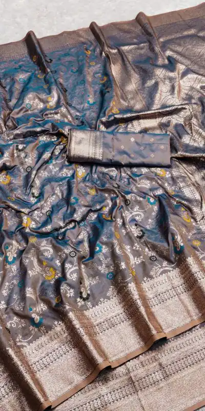 MB 548 Grey Banarasi silk Saree with Zari Work & Lace Work. Wedding, Party, Festive, Now at just ₹1949. Delivery 4-6 Working Days. Shop now. | Designer Sarees, Sarees, Bollywood Sarees, Creative Sarees, Embroidered Sarees, Ethnic Saree, Modern Digital sarees, Party Wear Sarees