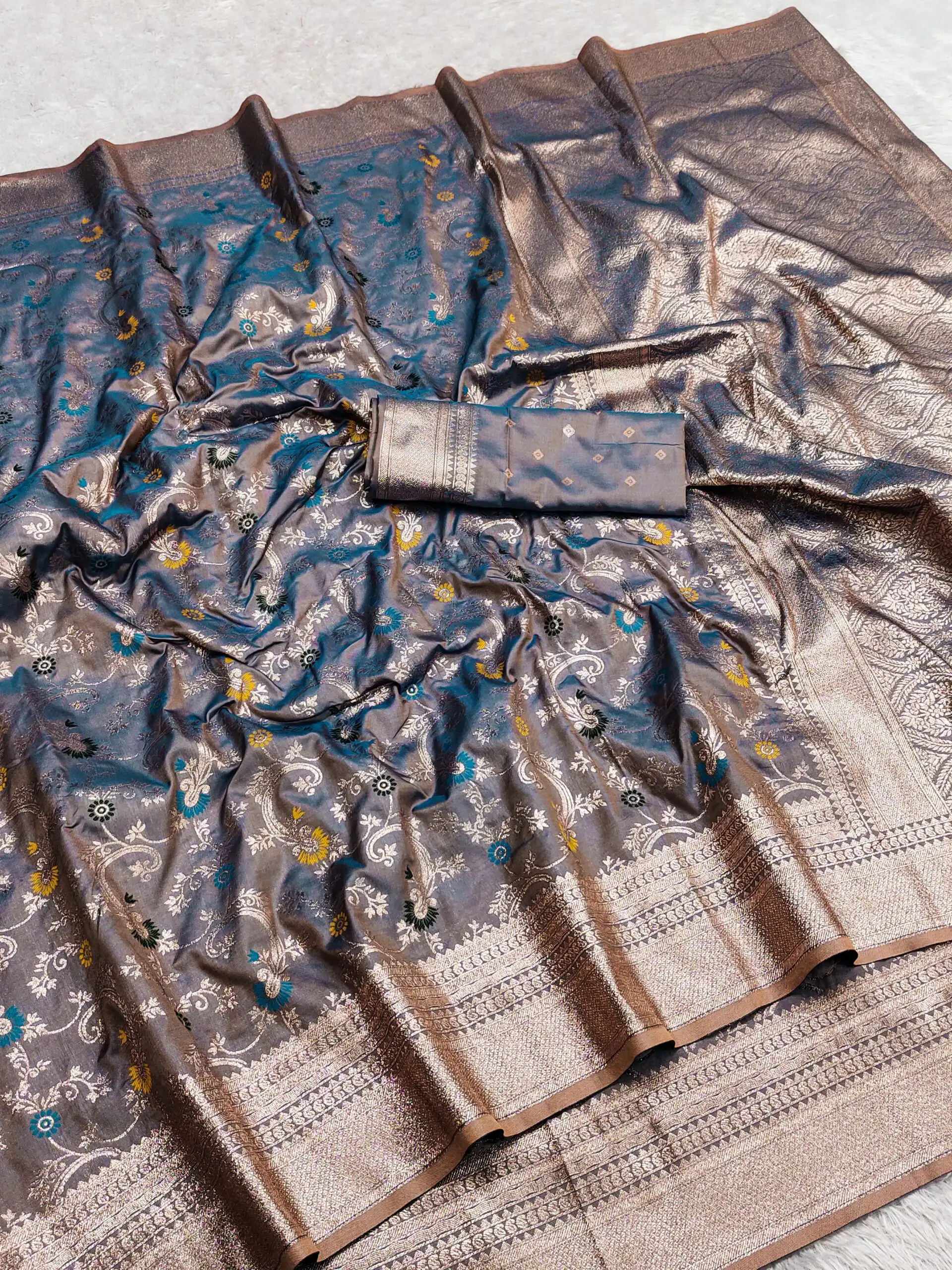 MB 548 Grey Banarasi silk Saree with Zari Work & Lace Work. Wedding, Party, Festive, Now at just ₹1949. Delivery 4-6 Working Days. Shop now. | Designer Sarees, Sarees, Bollywood Sarees, Creative Sarees, Embroidered Sarees, Ethnic Saree, Modern Digital sarees, Party Wear Sarees