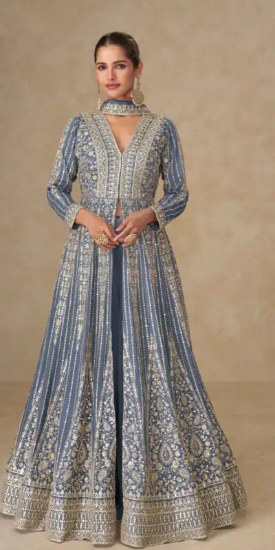 FC 10355 Grey Chinon Silk Salwar Suit with Embroidery Work & Lace Work. Affordable Price ₹3699. Delivery 4-6 Working Days. Shop now. | Jump Suits, Salwar suit, Casual Suits, Creative suits, Designer Suits, Palazzo Suits, Party Wear Suits, Patiala Suits, Straight Suits