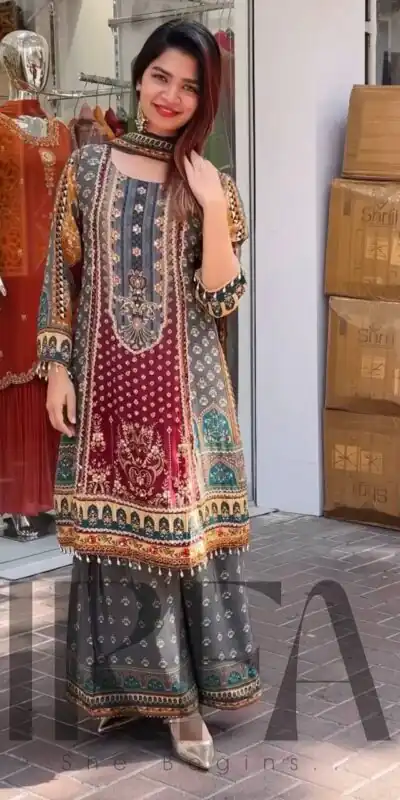 ST 207 Grey Color Georgette Salwar Suit with Embroidery Work. Introductory Price ₹1949. Delivery 4-6 Working Days. Shop now. | Jump Suits, Salwar suit, Casual Suits, Creative suits, Designer Suits, Palazzo Suits, Party Wear Suits, Patiala Suits, Straight Suits
