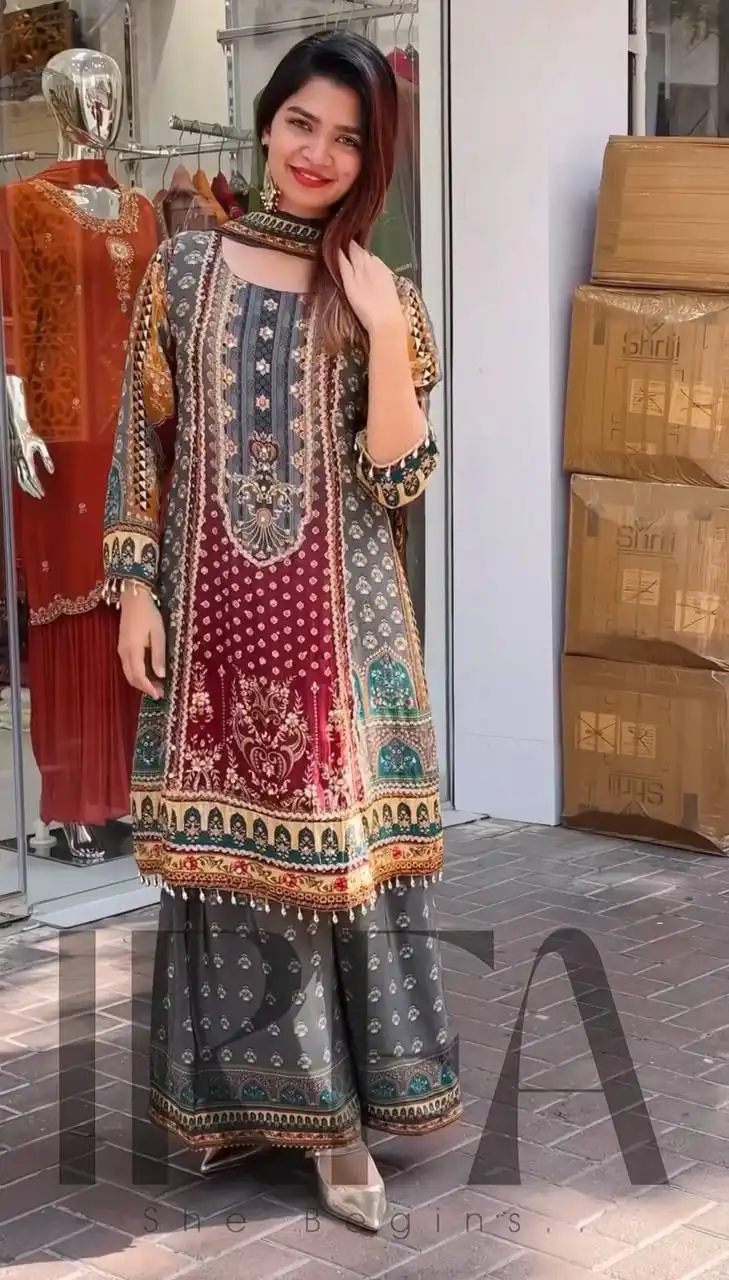 ST 207 Grey Color Georgette Salwar Suit with Embroidery Work. Introductory Price ₹1949. Delivery 4-6 Working Days. Shop now. | Jump Suits, Salwar suit, Casual Suits, Creative suits, Designer Suits, Palazzo Suits, Party Wear Suits, Patiala Suits, Straight Suits