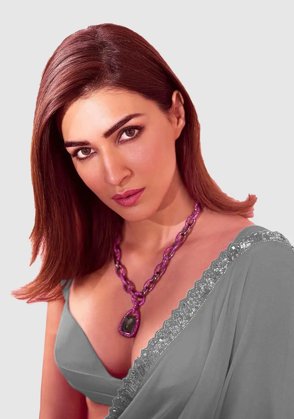 Grey Georgette Embroidery Dual Sequence Saree - Image 2