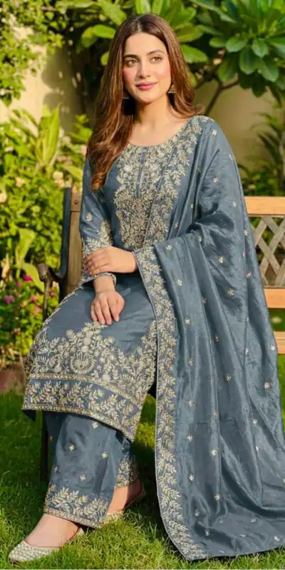 SRK 5316 Grey Organza Silk Salwar Suit Perfect for Wedding, Party, Makar Sankranti, Eid, Durga Puja – . Affordable Price ₹2149. Delivery 4-6 Workin | Jump Suits, Salwar suit, Casual Suits, Creative suits, Designer Suits, Palazzo Suits, Party Wear Suits, Patiala Suits, Straight Suits