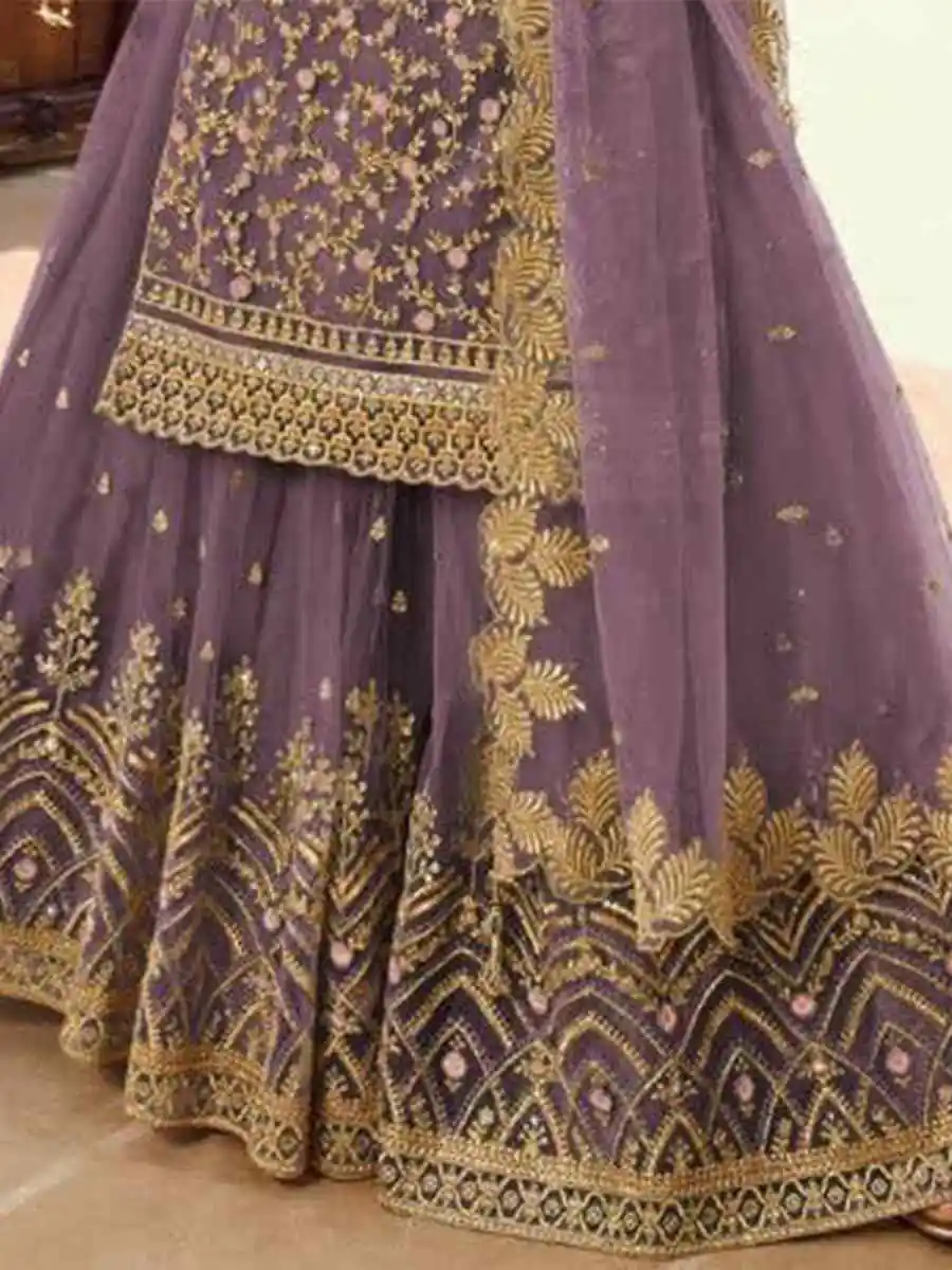 Lavender Soft Net With Embroidery Work Salwar Suit - Image 3