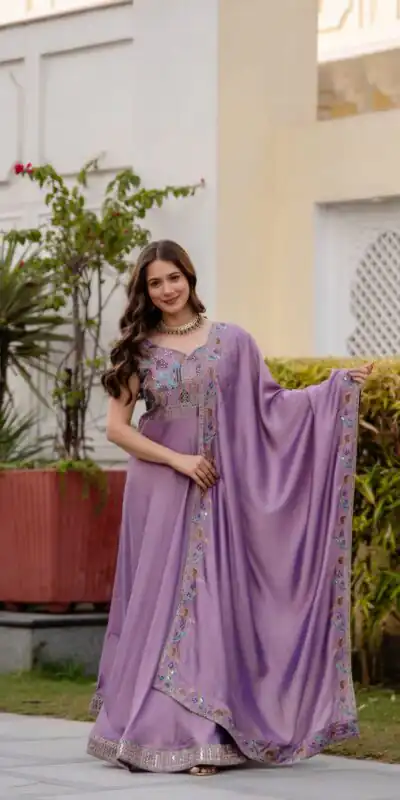 RR 39 Rust Lavender Silk Gown Perfect for Wedding, Party, Holi, Anniversary, Mehendi –. Grab it for ₹2149. Delivery 4-6 Working Days. Shop now. | Gowns, Bollywood Gowns, Creative Gowns, Designer Gowns, Embroidered Gowns, Party Wear Gowns