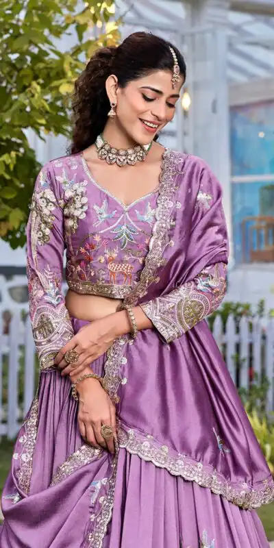 Ram 162 Lavender in Color Vichitra Silk Embroidery Work Lehenga Choli . Now at just ₹3149. Delivery 4-6 Working Days. Shop now. | Lehenga, Bollywood Lehenga, Creative Lehenga, Designer Lehenga, Embroidered Lehenga, Party Wear Lehenga