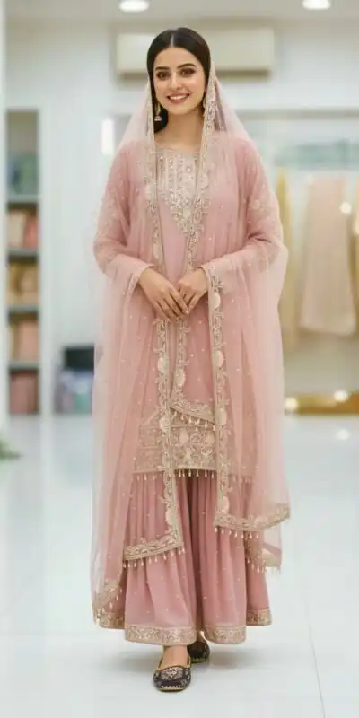 MT 1064 Light Pink Faux Georgette Salwar Suit Perfect for Wedding, Party, Family Gatherings, Sangeet, Housewarming – . Affordable Price ₹2099. Days | Jump Suits, Salwar suit, Casual Suits, Creative suits, Designer Suits, Palazzo Suits, Party Wear Suits, Patiala Suits, Straight Suits