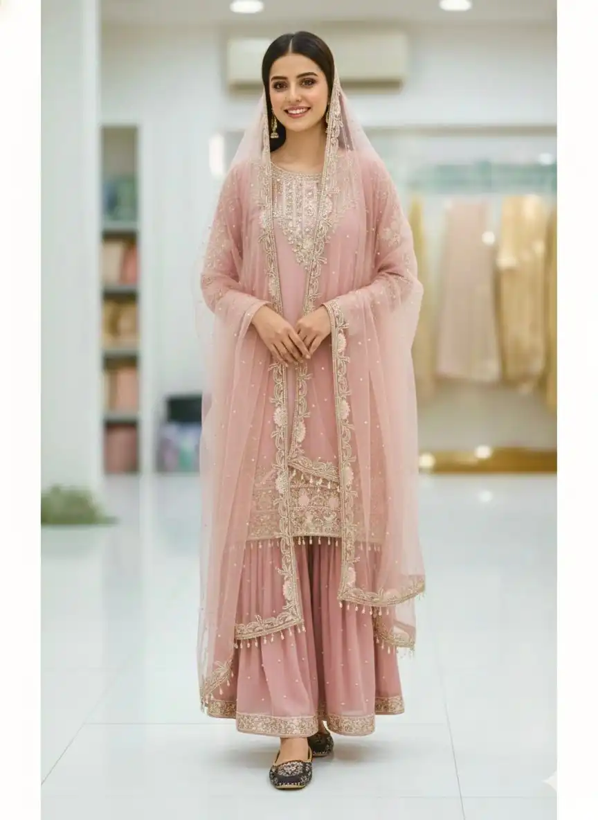 Light Pink  Faux Georgette Embroider Salwar Suit