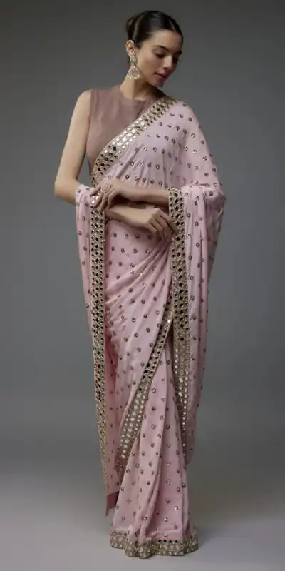 DF 3469 Light Pink Faux Georgette Saree Perfect for Wedding, Party, Bridal Wear, Baisakhi, Raksha Bandhan â. Introductory Price âš1999. Delivery 4-6 Workin | Designer Sarees, Sarees, Bollywood Sarees, Creative Sarees, Embroidered Sarees, Ethnic Saree, Modern Digital sarees, Party Wear Sarees