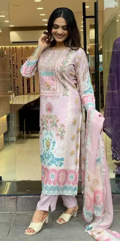 DC G22 Light Pink in Maslin Digital Print Salwar Suit . Wedding, Party, Festive, Events, Introductory Price ₹1749. Delivery 4-6 Working Days. Shop now. | Jump Suits, Salwar suit, Casual Suits, Creative suits, Designer Suits, Palazzo Suits, Party Wear Suits, Patiala Suits, Straight Suits