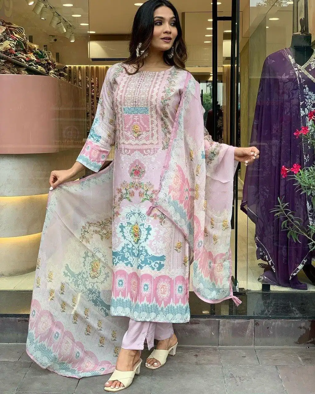 DC G22 Light Pink in Maslin Digital Print Salwar Suit . Wedding, Party, Festive, Events, Introductory Price ₹1749. Delivery 4-6 Working Days. Shop now. | Jump Suits, Salwar suit, Casual Suits, Creative suits, Designer Suits, Palazzo Suits, Party Wear Suits, Patiala Suits, Straight Suits