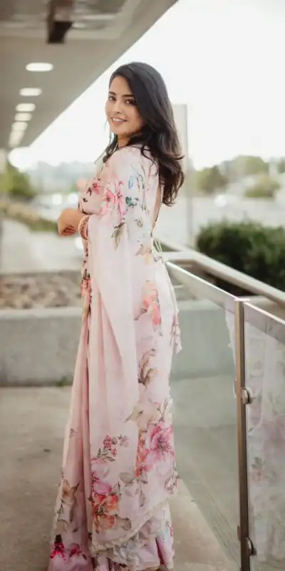 Light Pink Soft Tebby Floral Print Handwork Work Saree