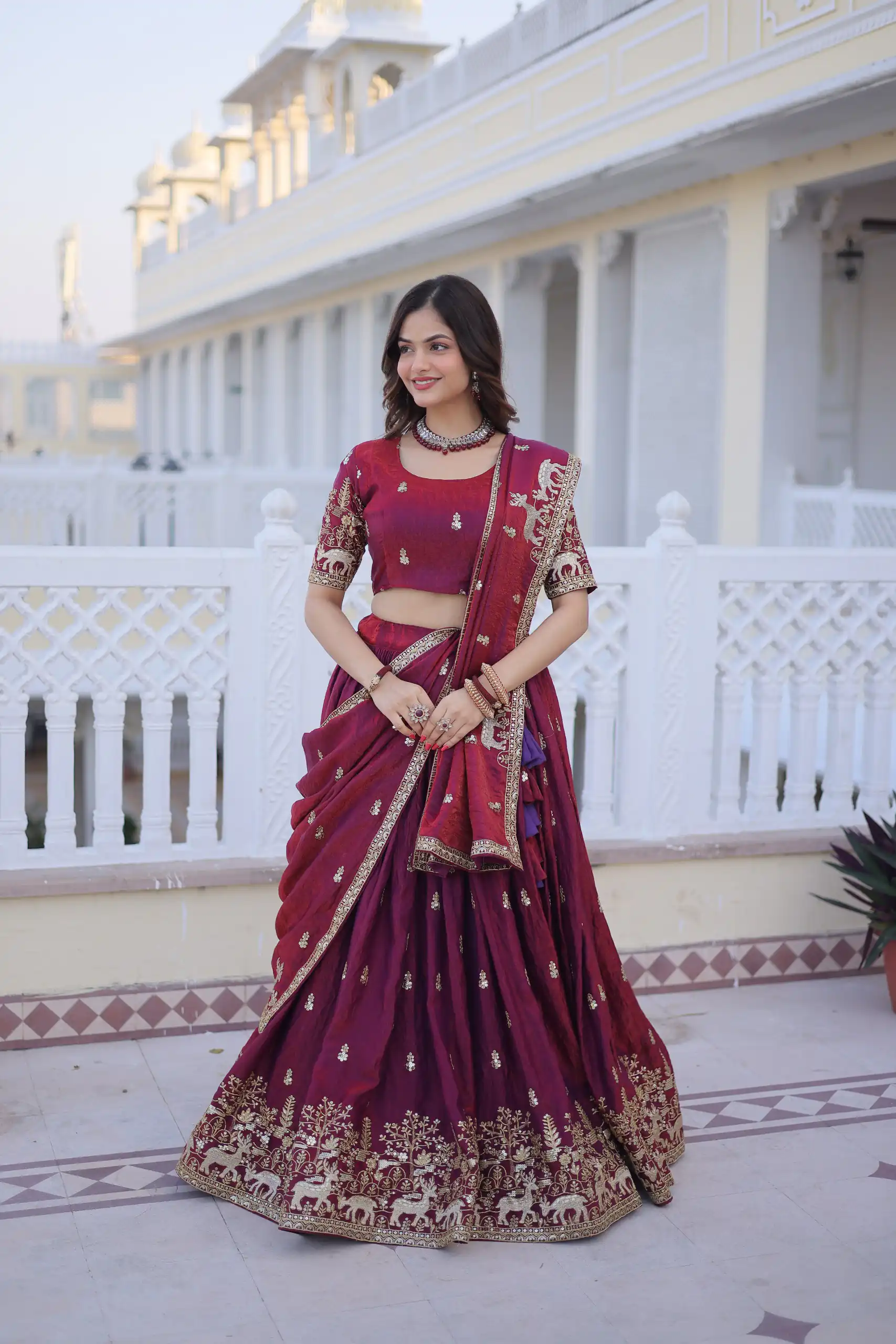 KA 5067 Maroon in Fendi Silk Embroidery Work & Zari Work Lehenga Choli . Affordable Price ₹3049. Delivery 4-6 Working Days. Shop now. | Lehenga, Bollywood Lehenga, Creative Lehenga, Designer Lehenga, Embroidered Lehenga, Party Wear Lehenga