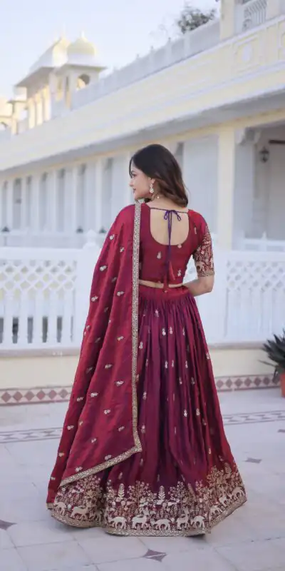 KA 5067 Maroon in Fendi Silk Embroidery Work & Zari Work Lehenga Choli . Affordable Price ₹3049. Delivery 4-6 Working Days. Shop now. | Lehenga, Bollywood Lehenga, Creative Lehenga, Designer Lehenga, Embroidered Lehenga, Party Wear Lehenga