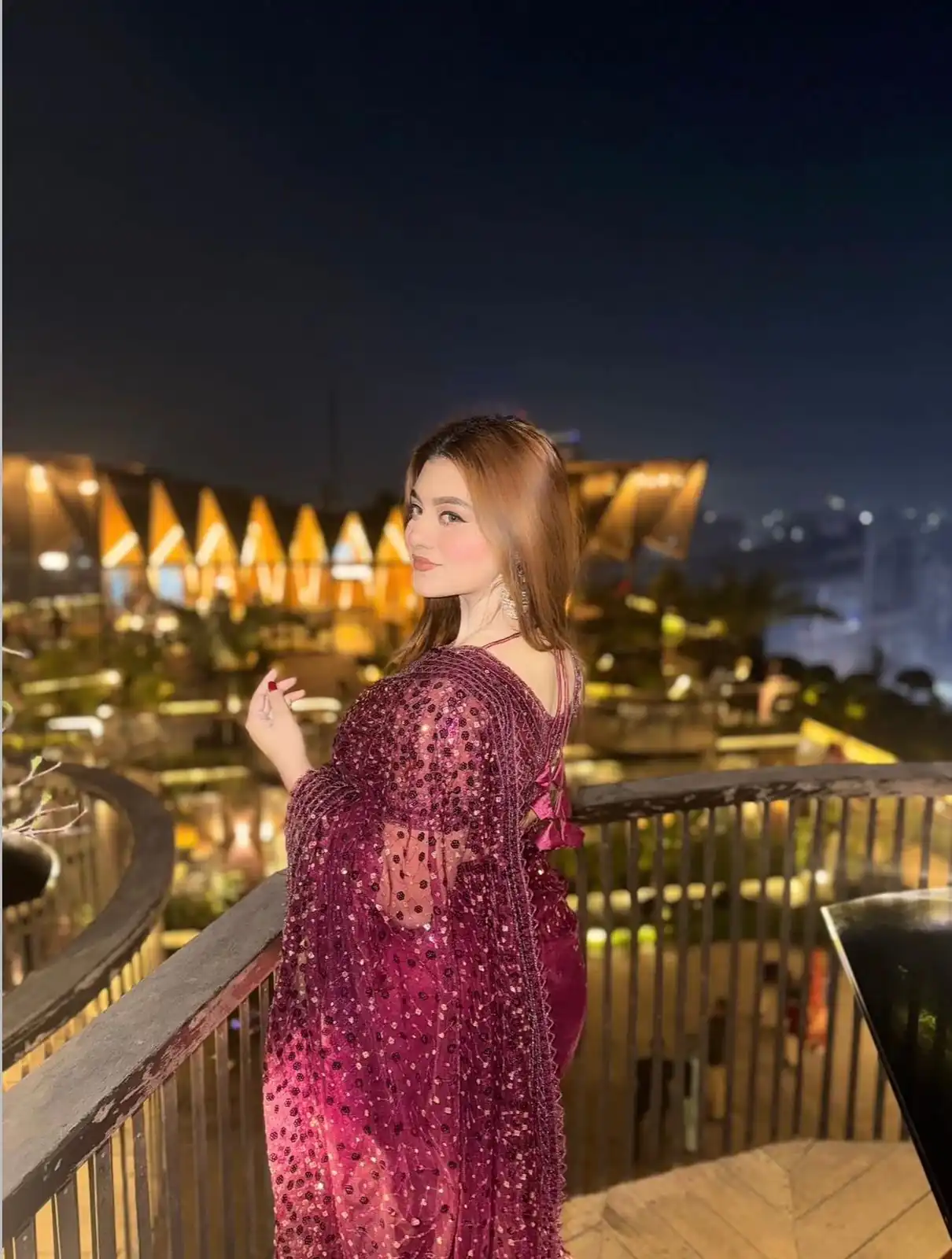 Majestic Wine Net Sequins Work Saree - Image 2