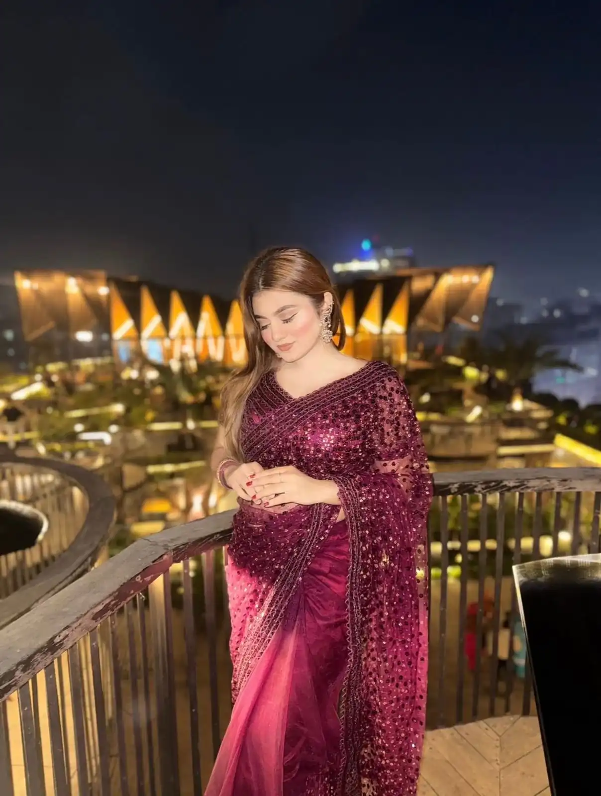 Majestic Wine Net Sequins Work Saree - Image 5