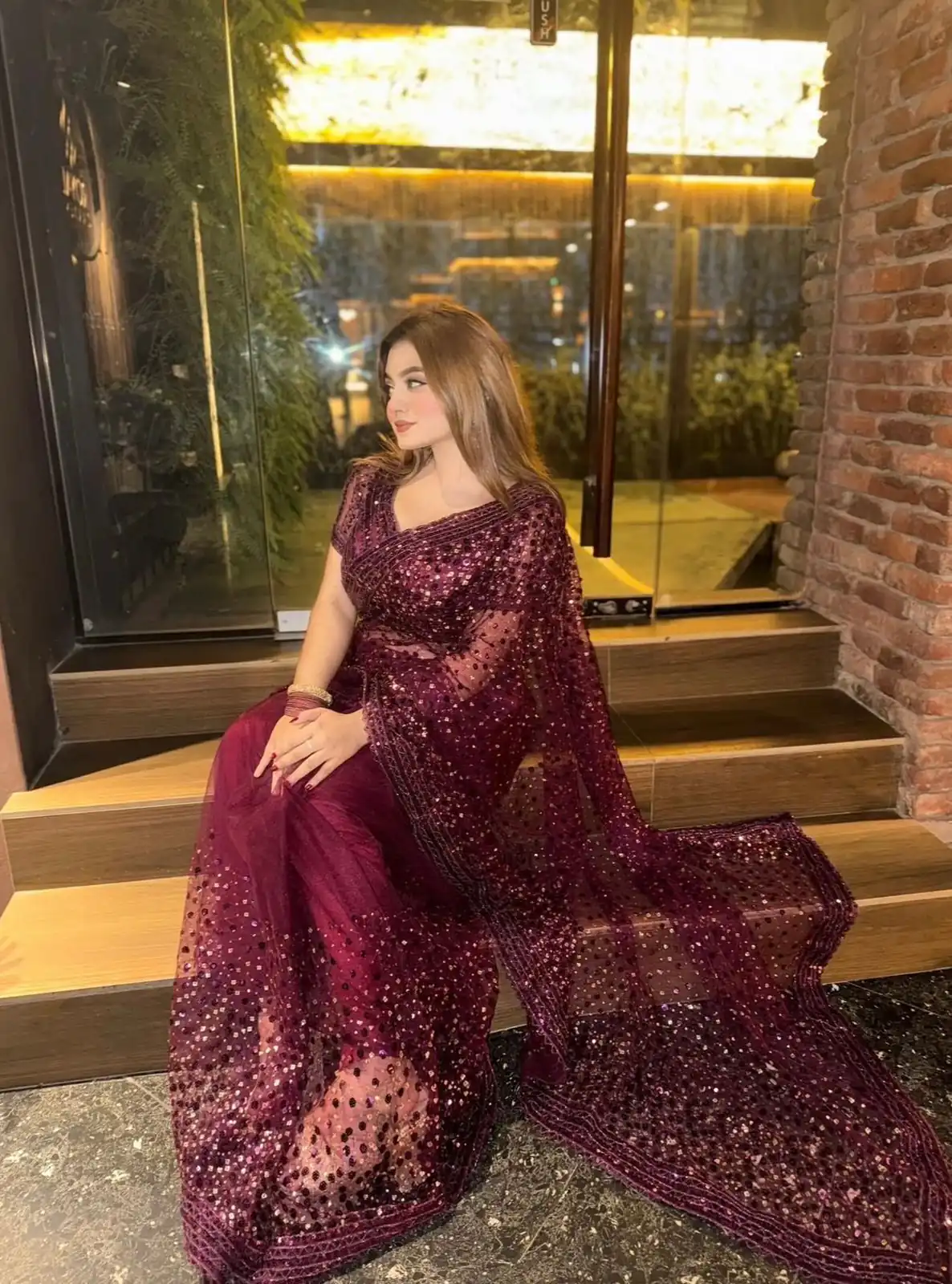 FB L307 Wine Sequins Work Saree in Wine Net. Available at ₹2599 only. Wedding, Party, Festive, Events, Delivery 4-6 Working Days. Shop now. | Designer Sarees, Sarees, Bollywood Sarees, Creative Sarees, Embroidered Sarees, Ethnic Saree, Modern Digital sarees, Party Wear Sarees