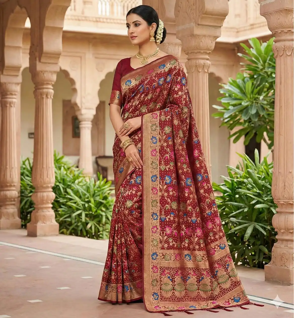 Maroon Banarasi Silk Zari Work All Over Saree