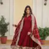 Maroon Faux Blooming Embroider Zari Gown