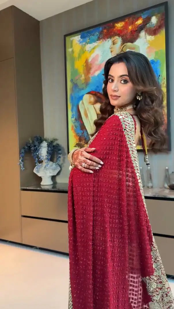 Maroon Georgette Embroidery Mirror Work Saree - Image 5