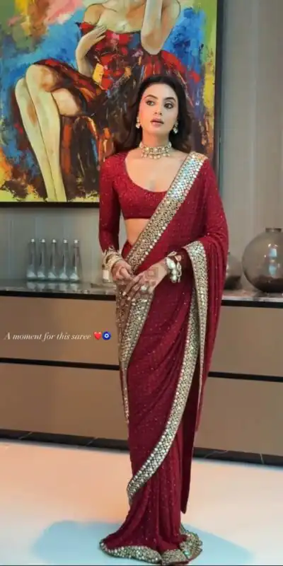 Maroon Georgette Embroidery Mirror Work Saree