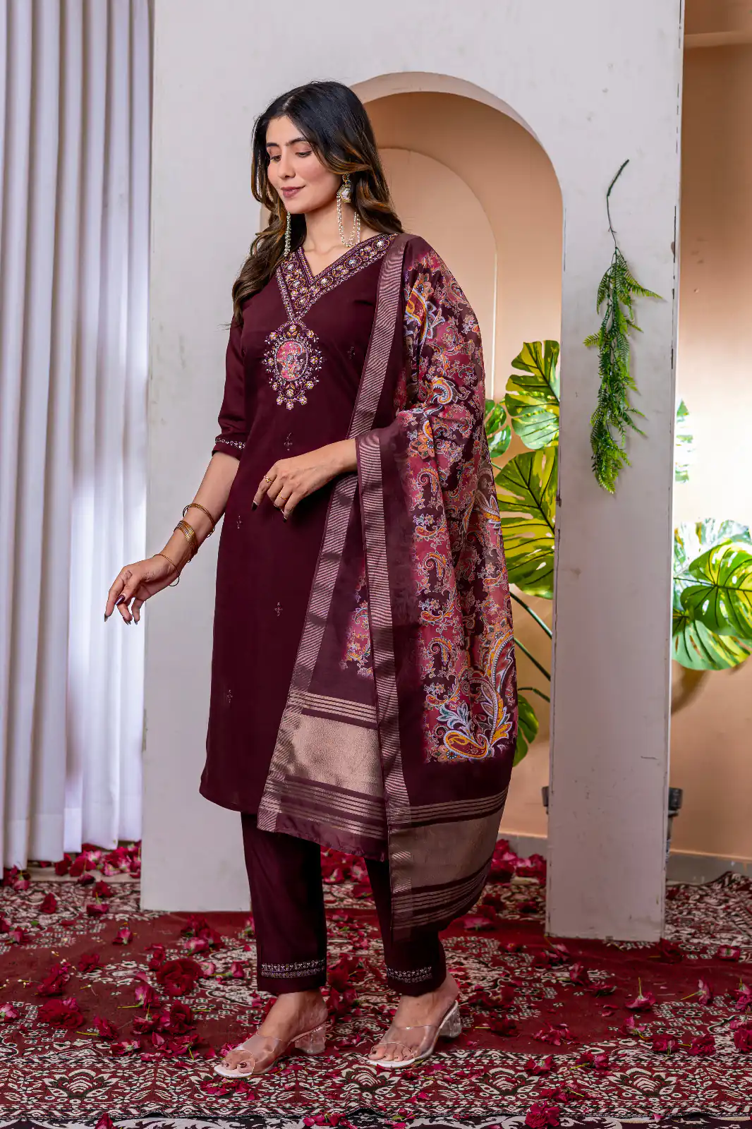 DIVA 112 Maroon Marina Silk Salwar Suit with Embroidery Work. Introductory Price ₹1999. Delivery 4-6 Working Days. Shop now. | Jump Suits, Salwar suit, Casual Suits, Creative suits, Designer Suits, Palazzo Suits, Party Wear Suits, Patiala Suits, Straight Suits