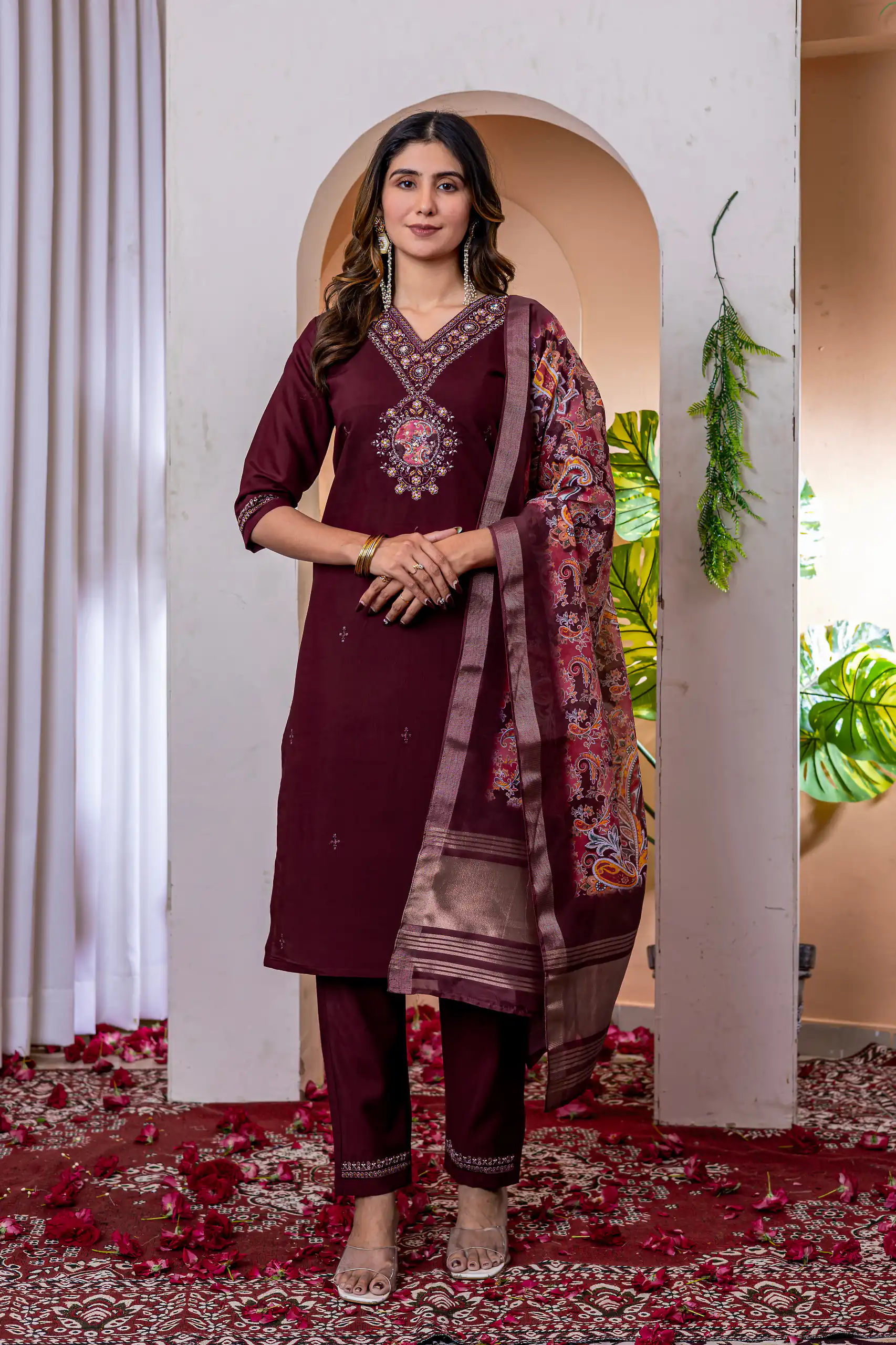 DIVA 112 Maroon Marina Silk Salwar Suit with Embroidery Work. Introductory Price ₹1999. Delivery 4-6 Working Days. Shop now. | Jump Suits, Salwar suit, Casual Suits, Creative suits, Designer Suits, Palazzo Suits, Party Wear Suits, Patiala Suits, Straight Suits