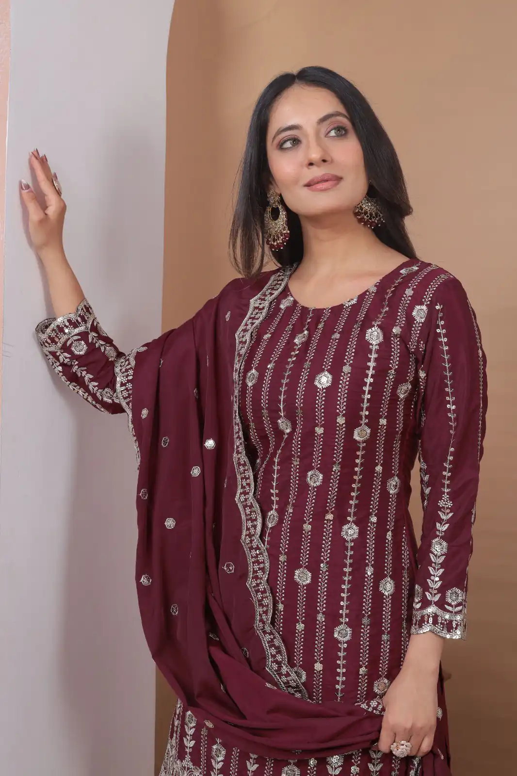 FE 126 Maroon Color Natural Crap Salwar Suit with Embroidery Work. Special Price ₹2399. Delivery 4-6 Working Days. Shop now. | Jump Suits, Salwar suit, Casual Suits, Creative suits, Designer Suits, Palazzo Suits, Party Wear Suits, Patiala Suits, Straight Suits