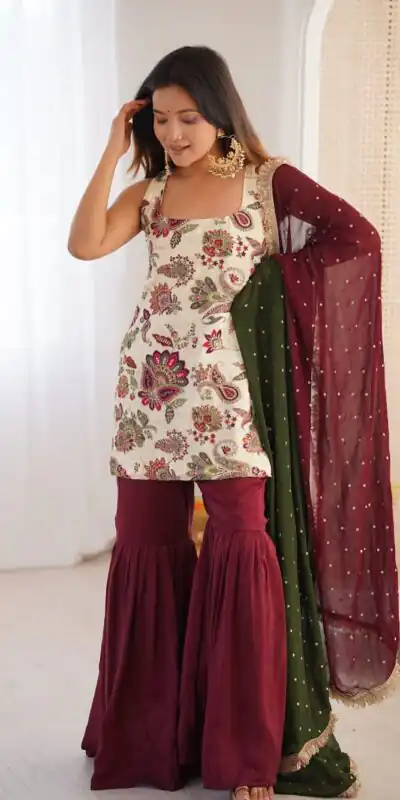 ST 1153 Maroon Color Natural Crep Salwar Suit with Embroidery Work. Wedding, Party, Festive, Best Price ₹2449. Delivery 4-6 Working Days. Shop now. | Jump Suits, Salwar suit, Casual Suits, Creative suits, Designer Suits, Palazzo Suits, Party Wear Suits, Patiala Suits, Straight Suits